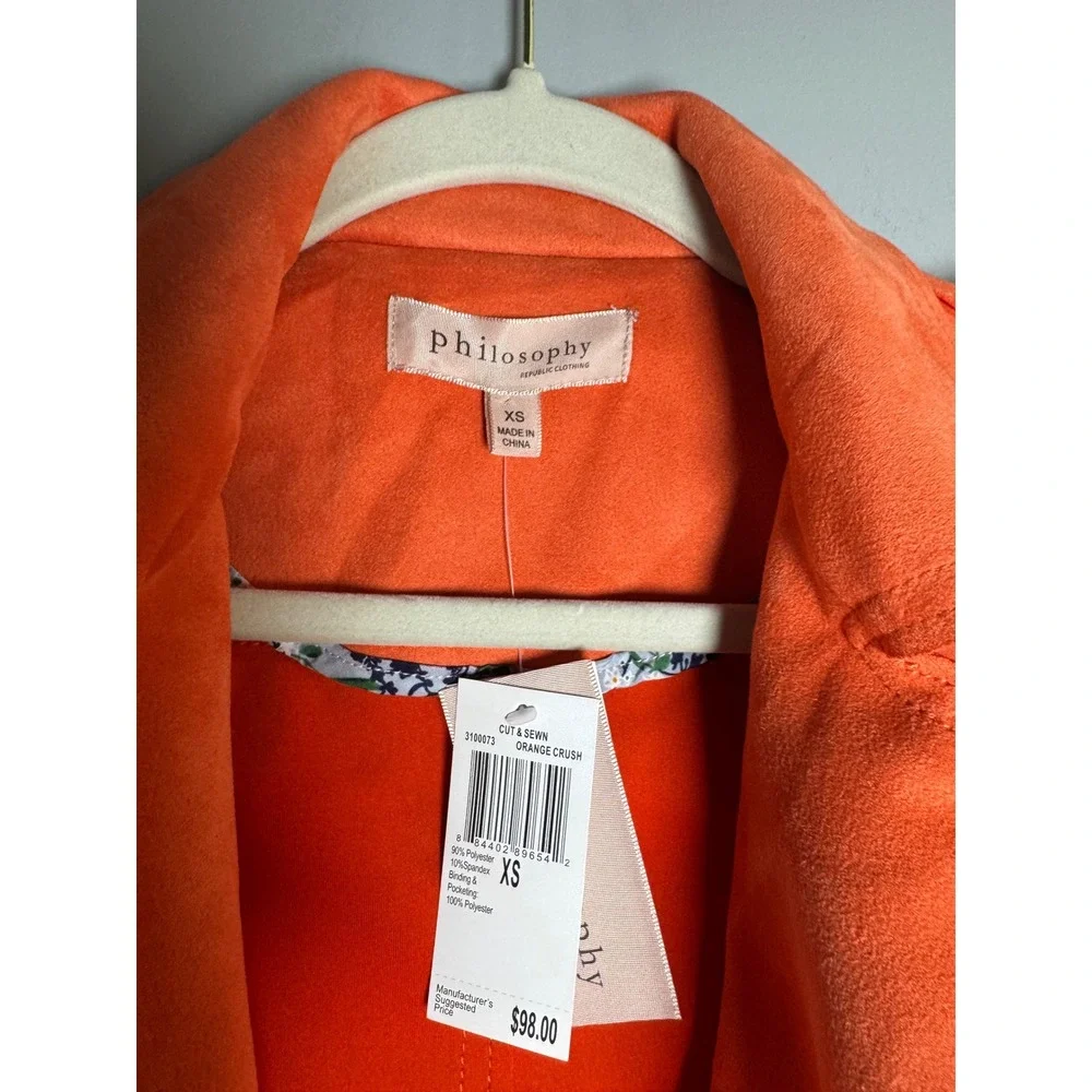 Philosophy Republic Clothing Orange‎ Faux Suede Moto Jacket Womens XS Cut Sewn